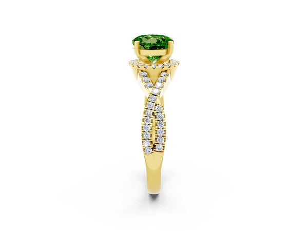 Yellow gold Round Cut Peridot  Halo Twist Band Solitaire Prong Setting Ring
