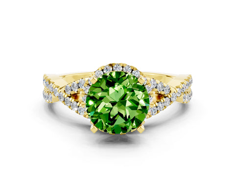Yellow gold Round Cut Peridot Halo Twist Band Solitaire Prong Setting Ring