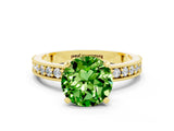 Yellow gold Round Cut Peridot Milgrain Pavé Engagement Ring with Four-Prong Setting