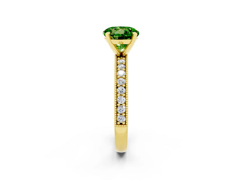 Yellow gold Round Cut Peridot Milgrain Pavé Engagement Ring with Four-Prong Setting_2