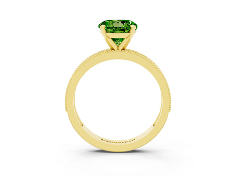 Yellow gold Round Cut Peridot Milgrain Pavé Engagement Ring with Four-Prong Setting_3