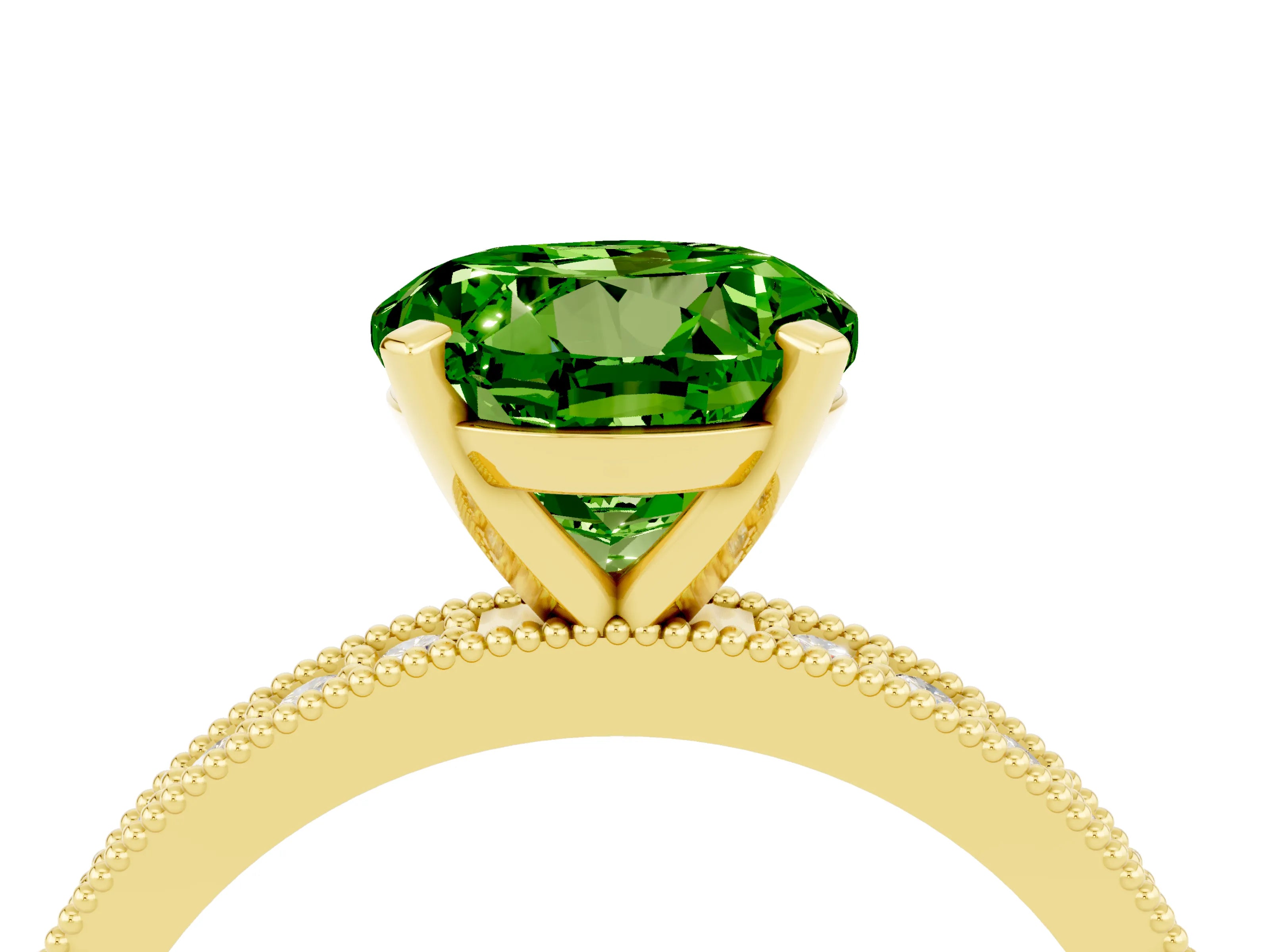 Yellow gold Round Cut Peridot Milgrain Pavé Engagement Ring with Four-Prong Setting_4