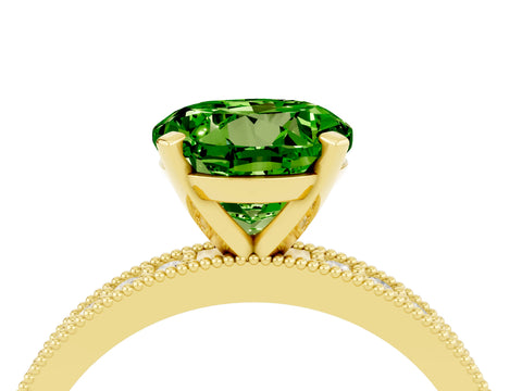 Yellow gold Round Cut Peridot Milgrain Pavé Engagement Ring with Four-Prong Setting_4