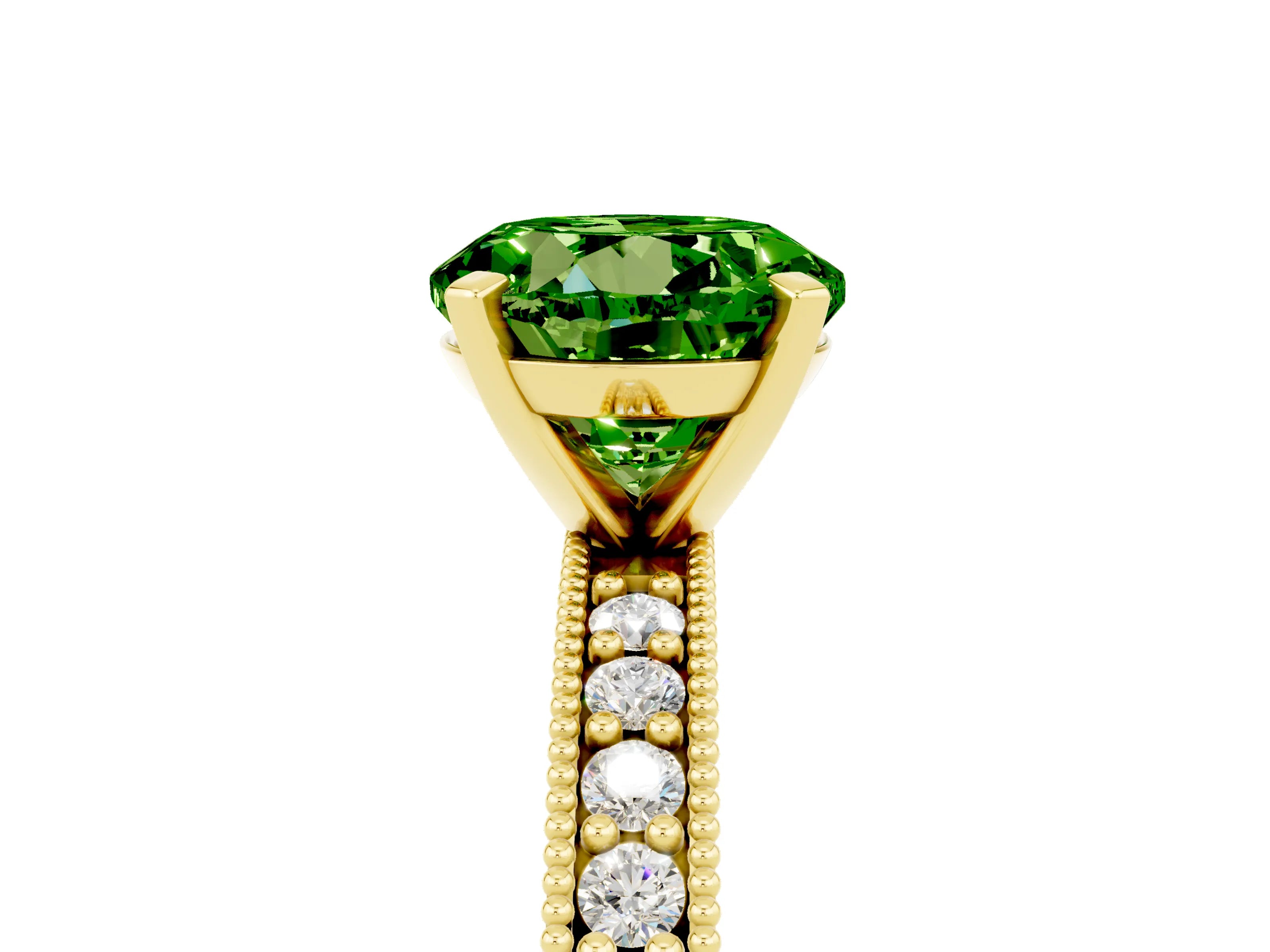 Yellow gold Round Cut Peridot Milgrain Pavé Engagement Ring with Four-Prong Setting_5