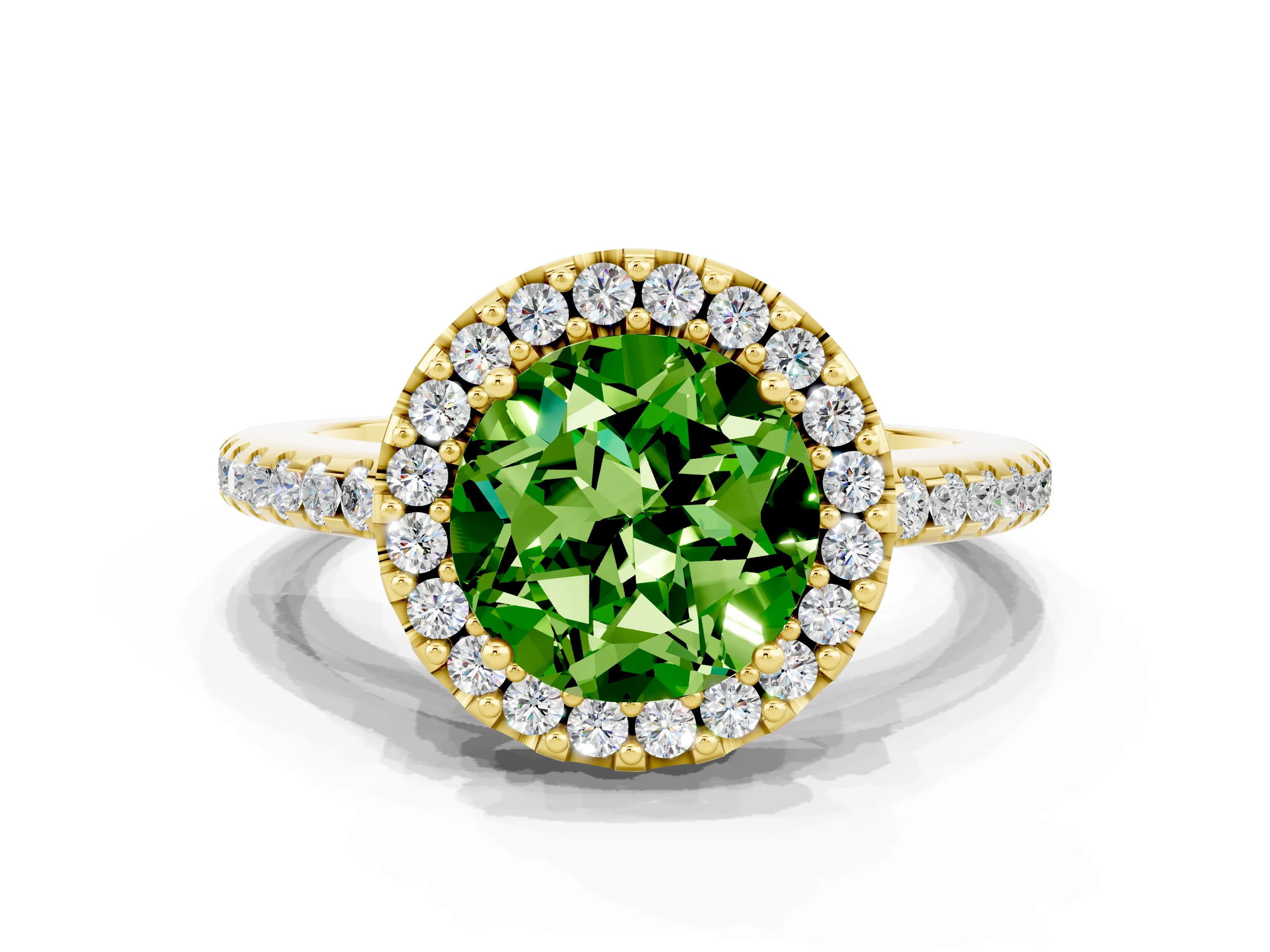 Yellow gold Round Cut Peridot Pavé Halo Ring with Four-Prong Setting_12