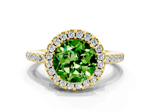 Yellow gold Round Cut Peridot Pavé Halo Ring with Four-Prong Setting_12