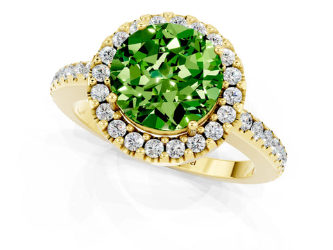 Yellow gold Round Cut Peridot Pavé Halo Ring with Four-Prong Setting_13