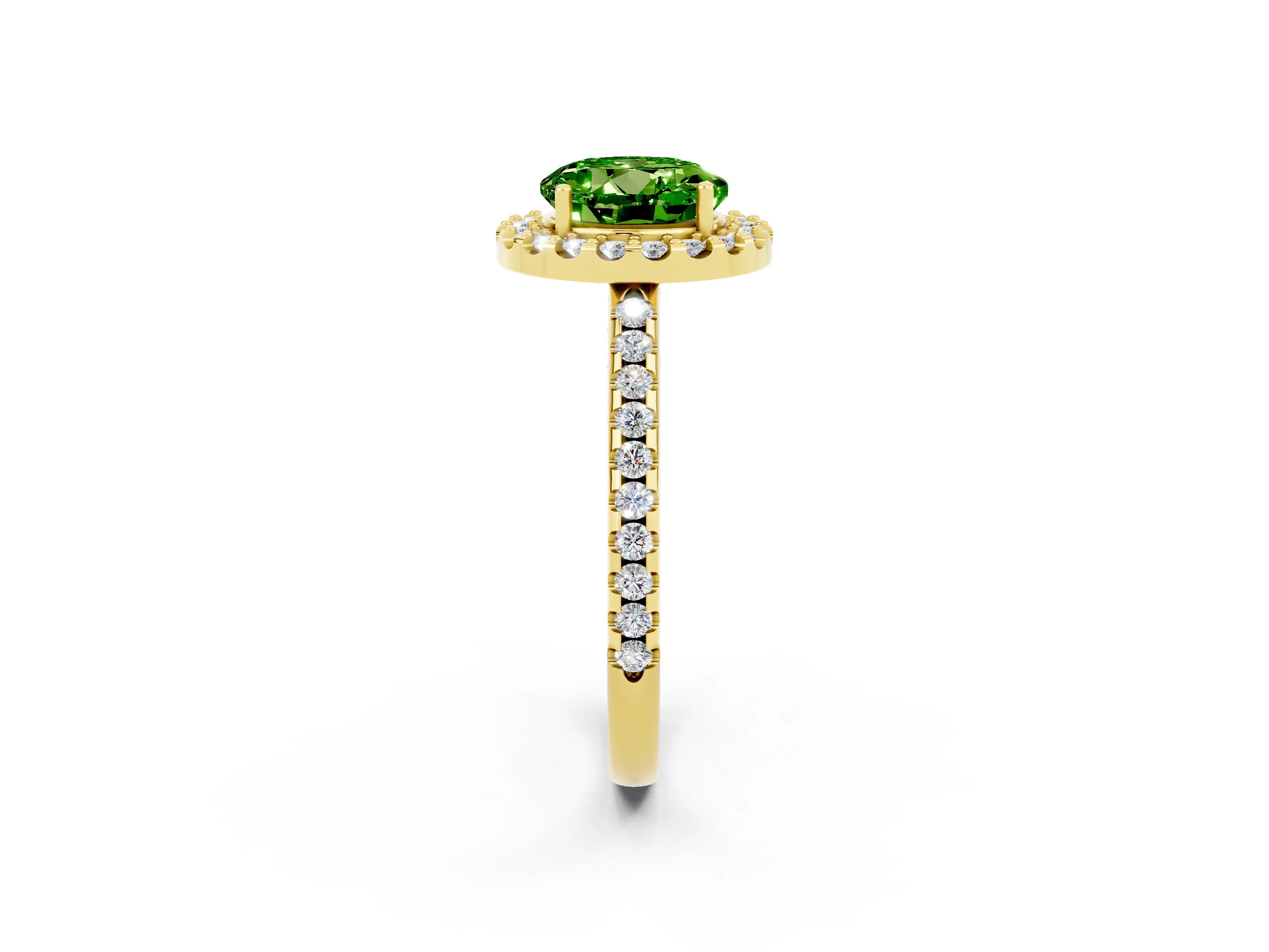 Yellow gold Round Cut Peridot Pavé Halo Ring with Four-Prong Setting_14