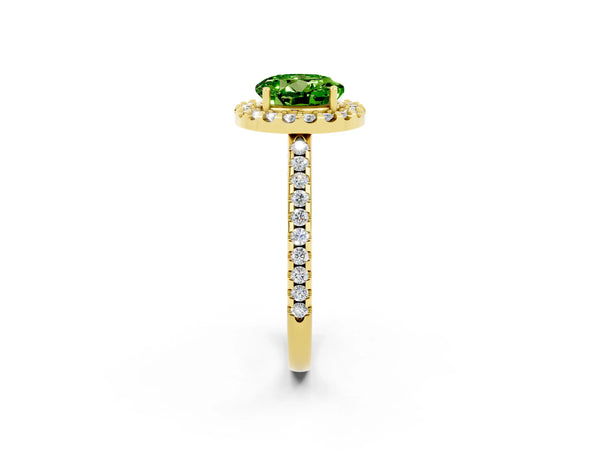 Yellow gold Round Cut Peridot Pavé Halo Ring with Four-Prong Setting