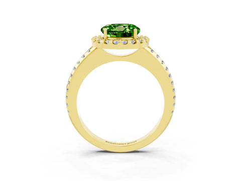 Yellow gold Round Cut Peridot Pavé Halo Ring with Four-Prong Setting_15