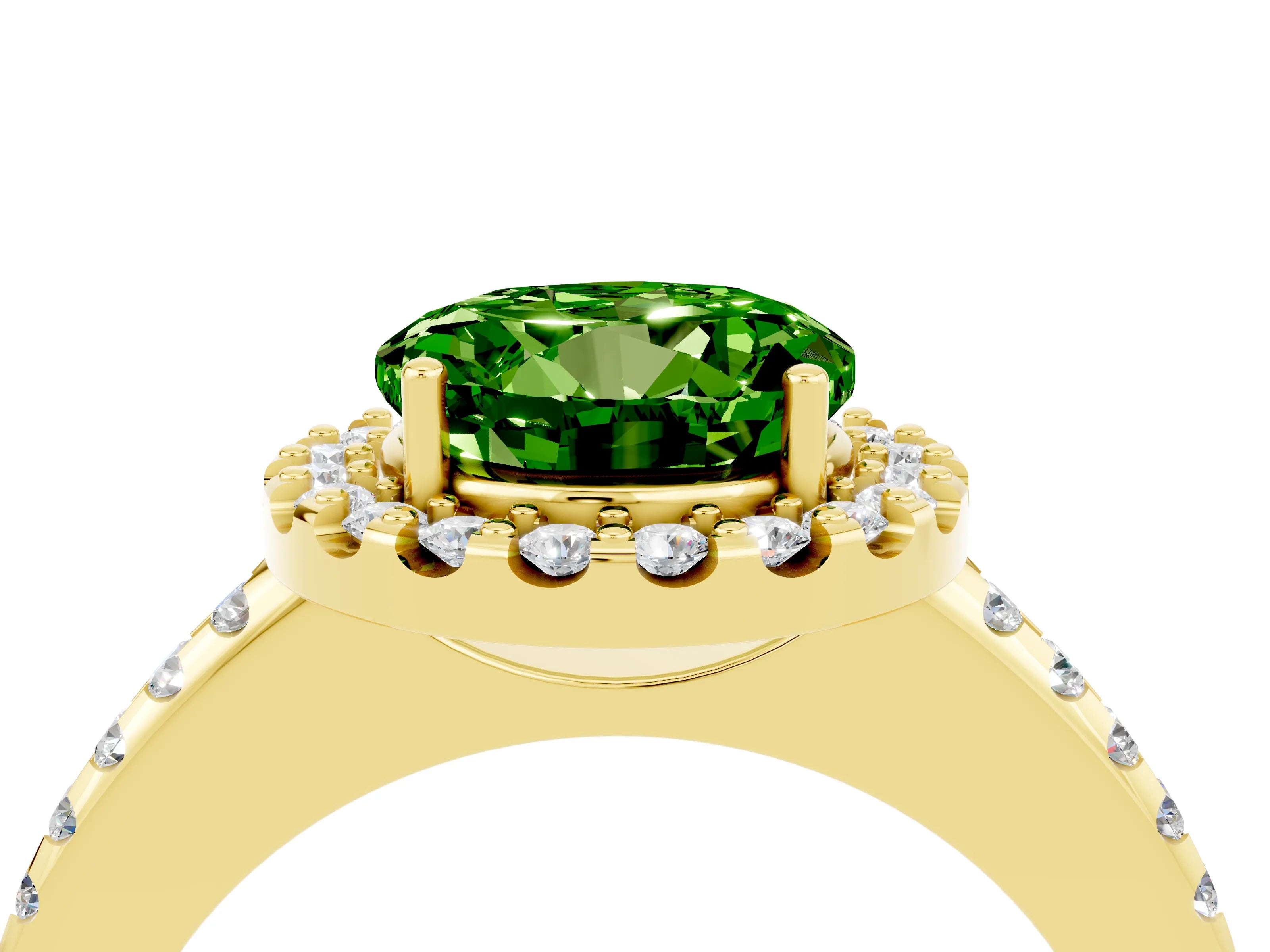 Yellow gold Round Cut Peridot Pavé Halo Ring with Four-Prong Setting_16
