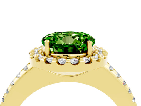Yellow gold Round Cut Peridot Pavé Halo Ring with Four-Prong Setting_16