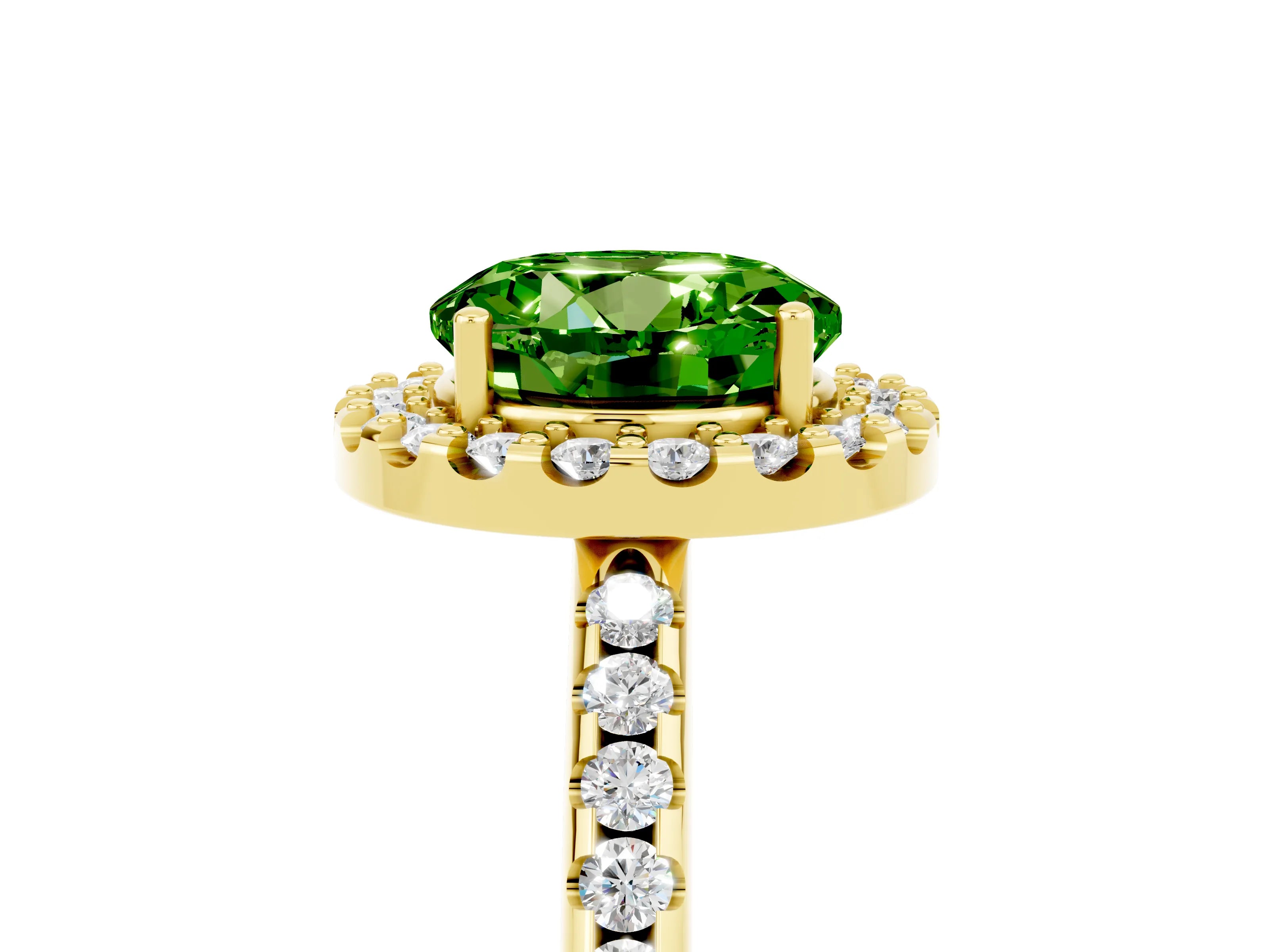 Yellow gold Round Cut Peridot Pavé Halo Ring with Four-Prong Setting_17