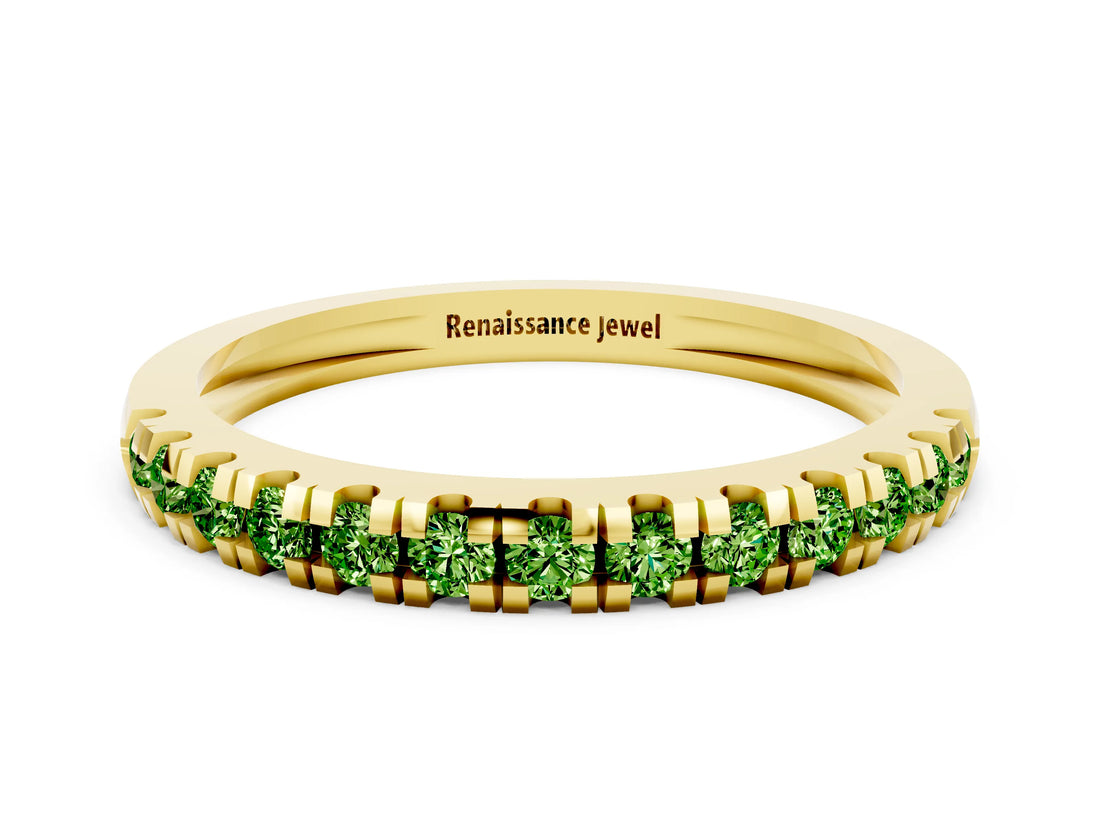 Yellow gold Round Cut Peridot Pavé Set Thin Band