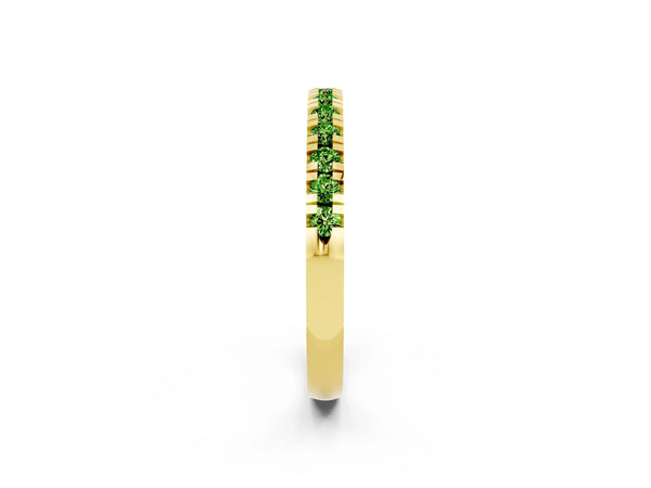 Yellow Gold Round Peridot Thin Pave Half Eternity Wedding Band