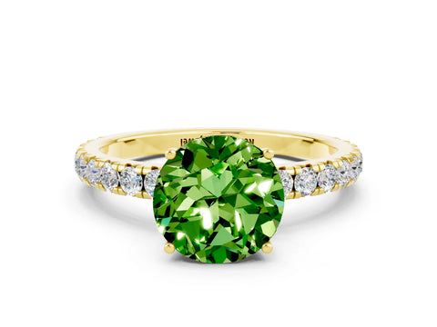 Yellow gold Round Cut Peridot Pavé Solitaire Engagement Ring with Four-Prong Setting_12
