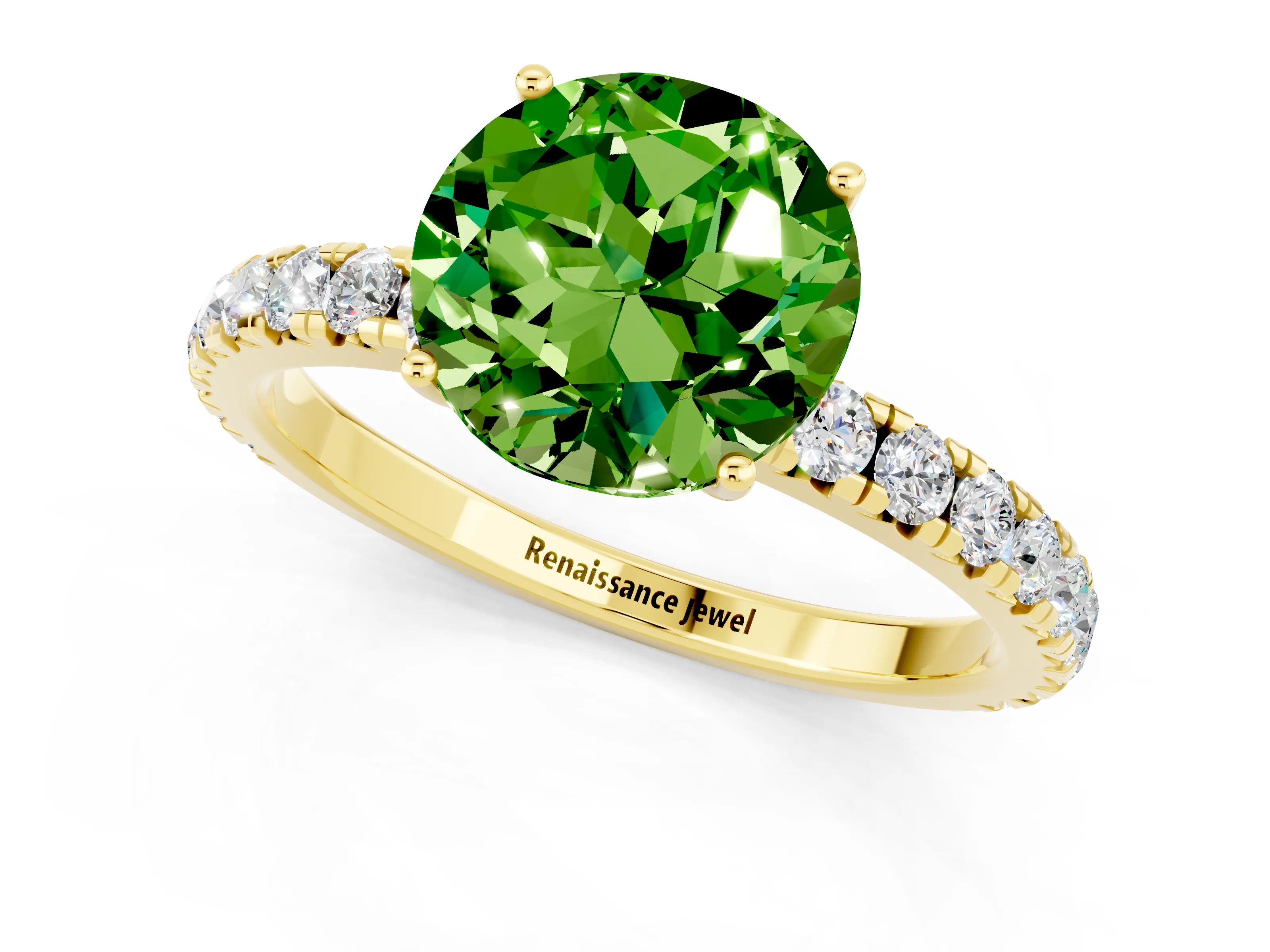 Yellow gold Round Cut Peridot Pavé Solitaire Engagement Ring with Four-Prong Setting_13