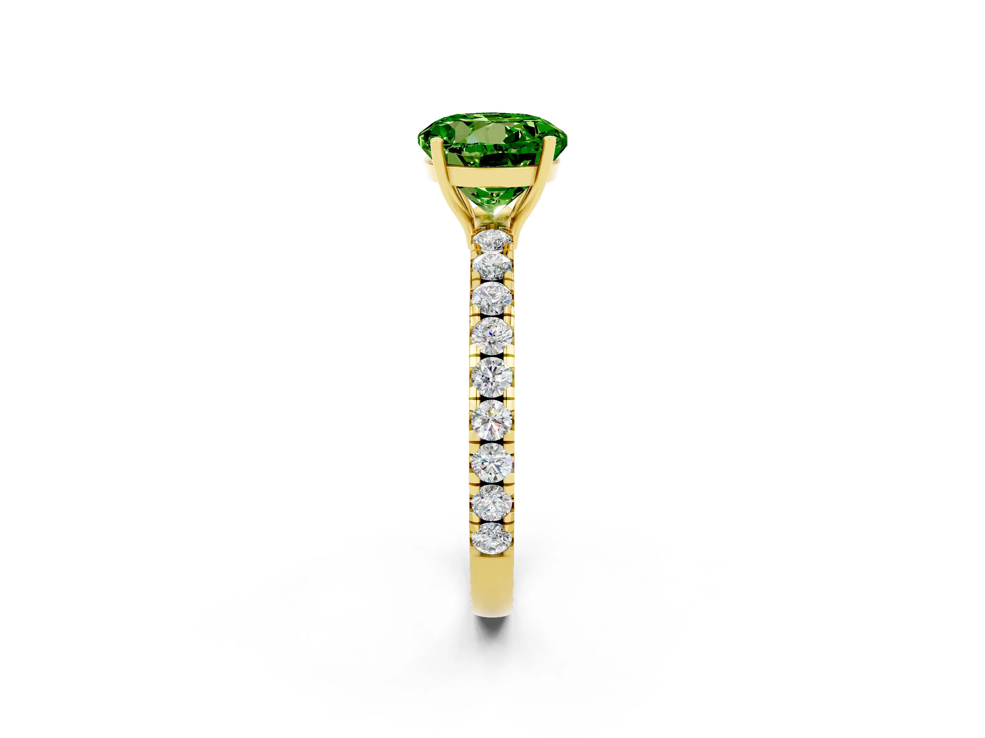 Yellow gold Round Cut Peridot Pavé Solitaire Engagement Ring with Four-Prong Setting_14