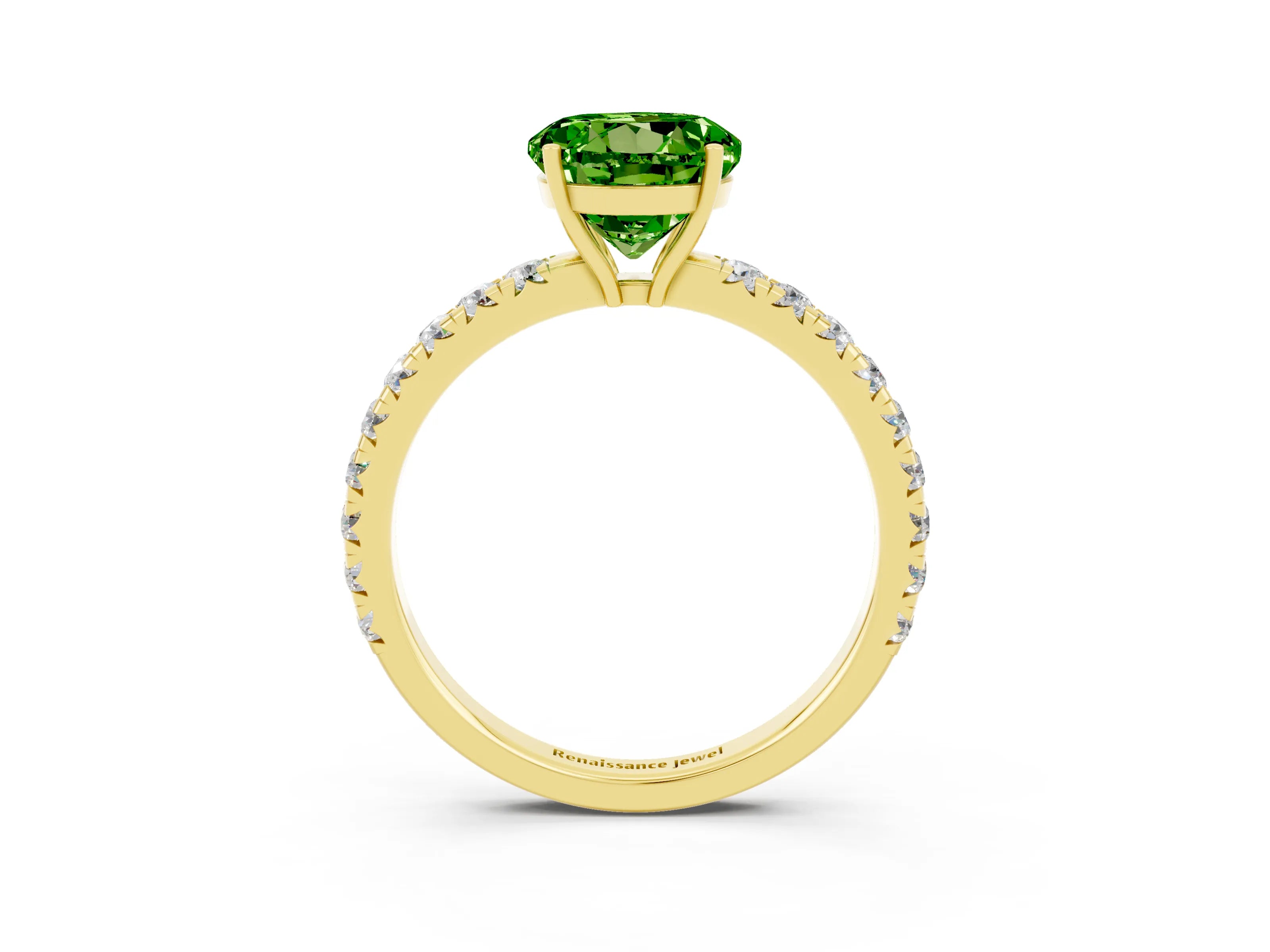 Yellow gold Round Cut Peridot Pavé Solitaire Engagement Ring with Four-Prong Setting_15