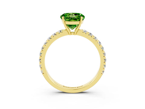 Yellow gold Round Cut Peridot Pavé Solitaire Engagement Ring with Four-Prong Setting_15