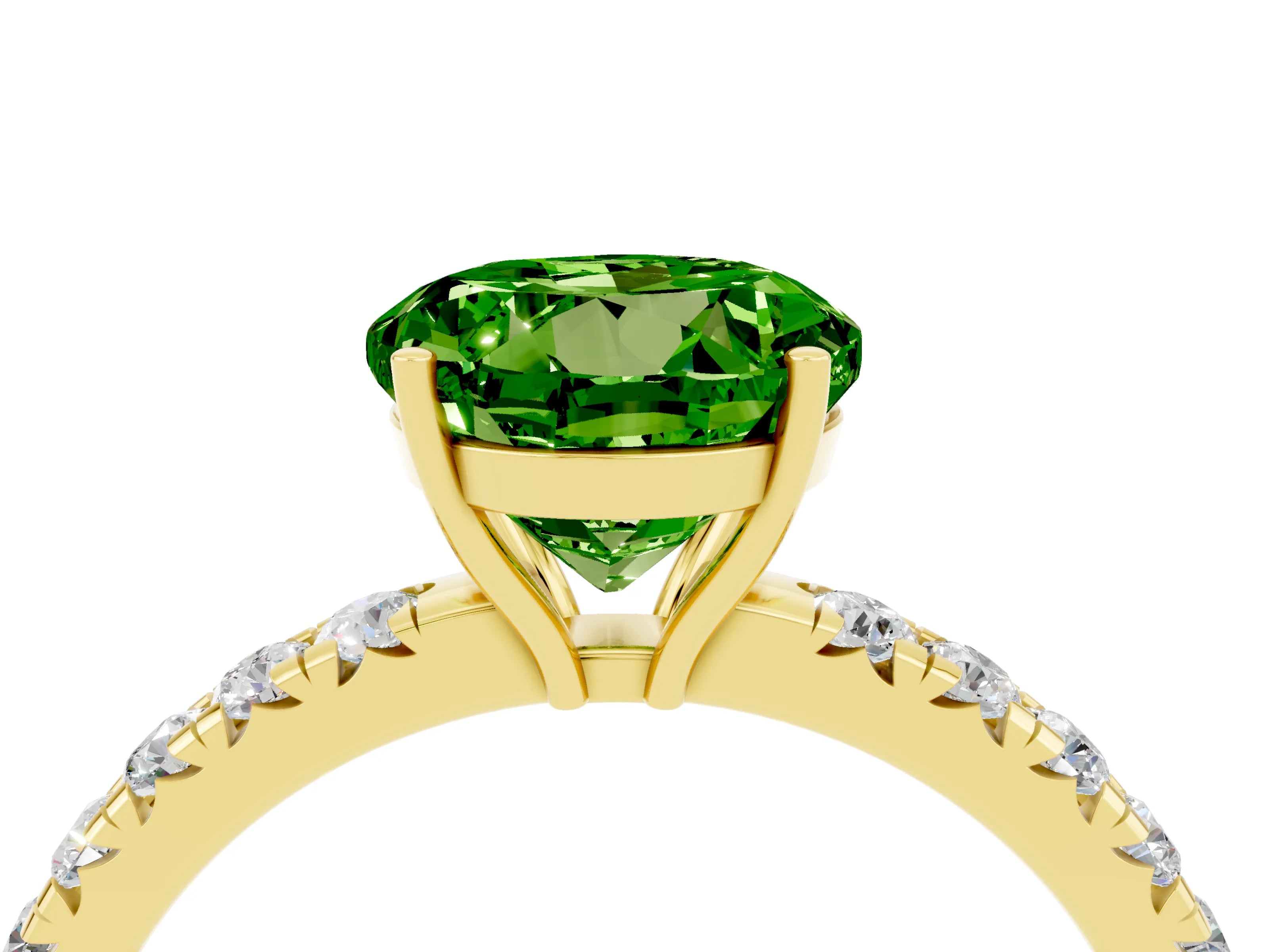 Yellow gold Round Cut Peridot Pavé Solitaire Engagement Ring with Four-Prong Setting_16