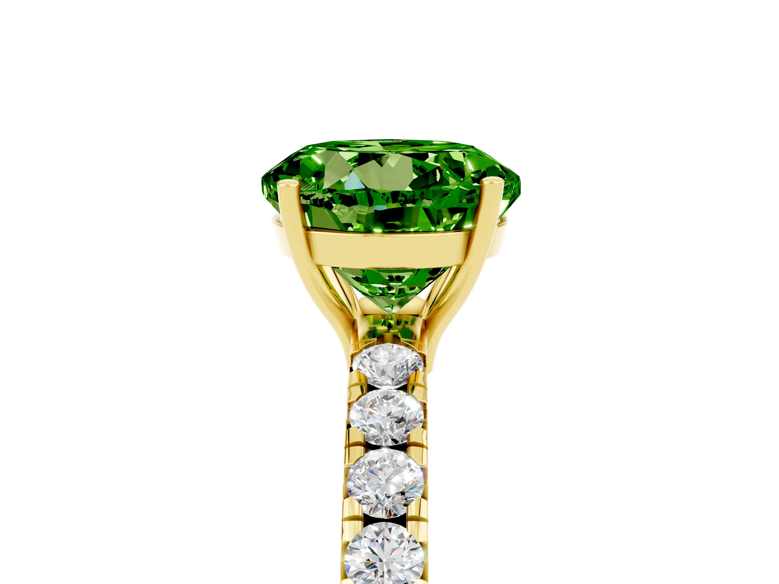 Yellow gold Round Cut Peridot Pavé Solitaire Engagement Ring with Four-Prong Setting_17