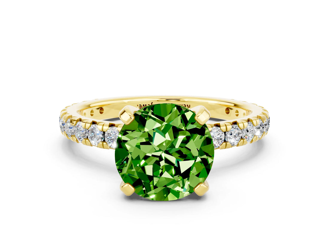 Yellow gold Round Cut Peridot Pavé Solitaire Ring with Round Band and Prong Setting_24