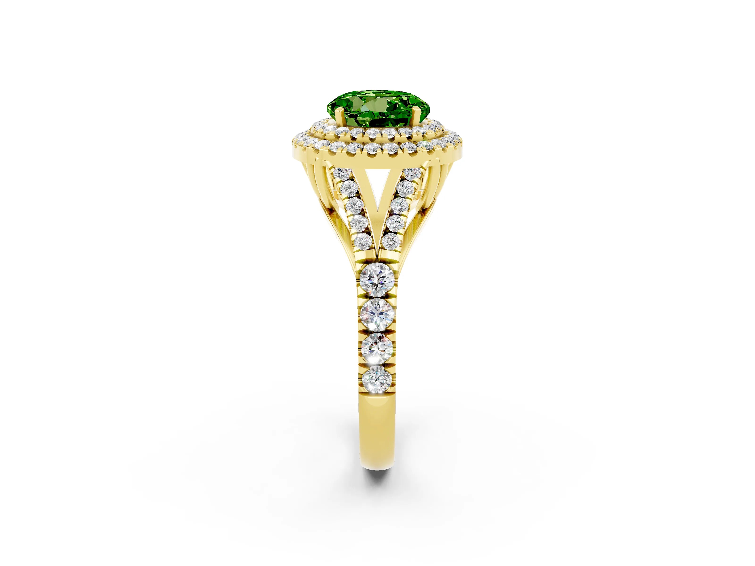 Yellow gold Round Cut Peridot Pavé Split Shank Double Halo Engagement Ring_2