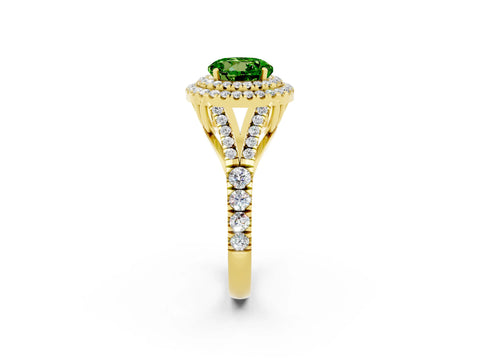 Yellow gold Round Cut Peridot Pavé Split Shank Double Halo Engagement Ring_2