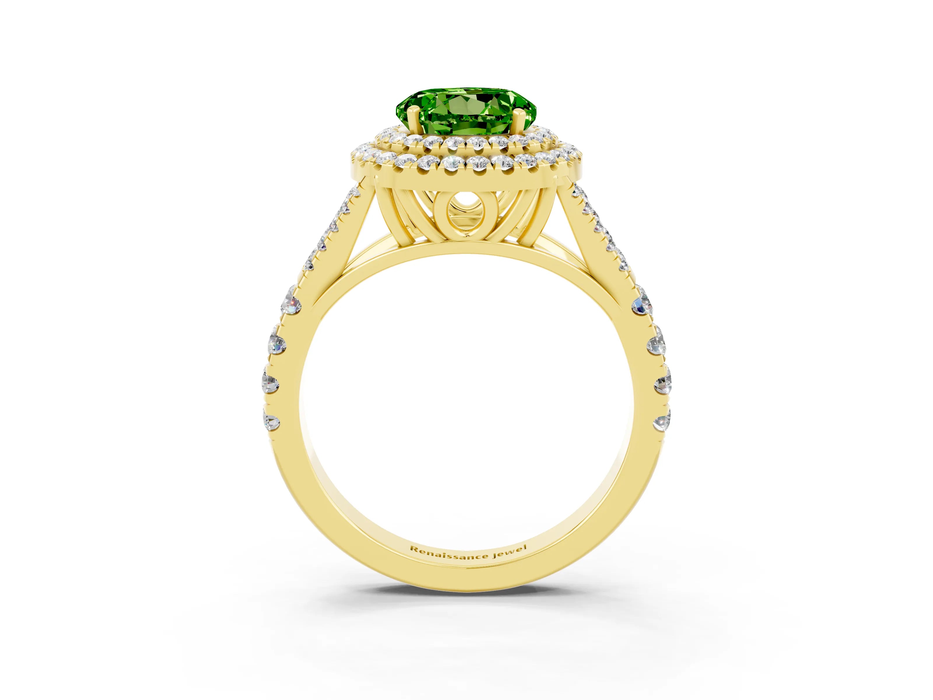 Yellow gold Round Cut Peridot Pavé Split Shank Double Halo Engagement Ring_3