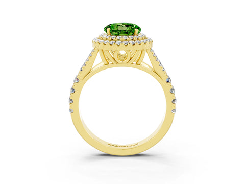 Yellow gold Round Cut Peridot Pavé Split Shank Double Halo Engagement Ring_3