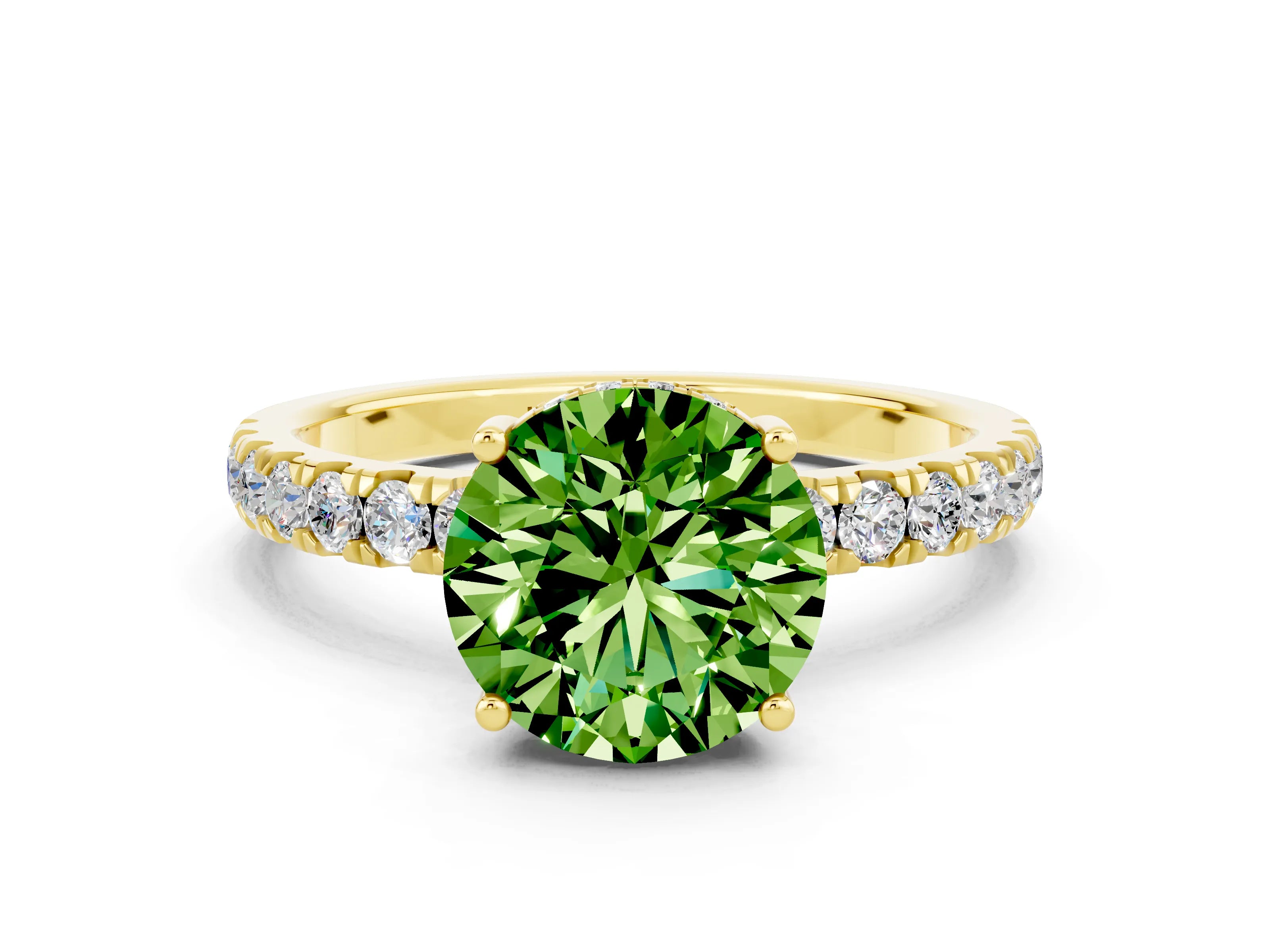 Yellow gold Round Cut Peridot Pave Band Solitaire Ring with Four-Prong Setting_24