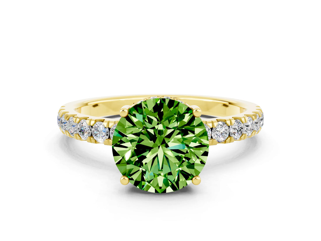 Yellow gold Round Cut Peridot Pave Band Solitaire Ring with Four-Prong Setting_24