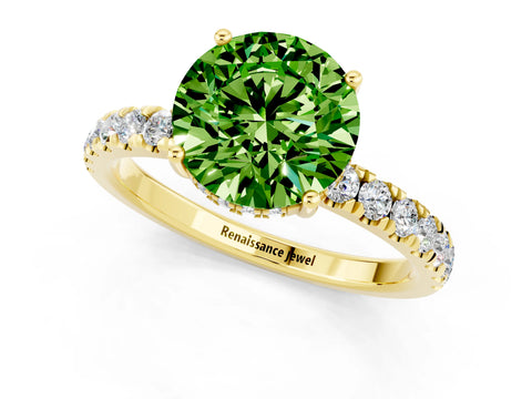 Yellow gold Round Cut Peridot Pave Band Solitaire Ring with Four-Prong Setting_25