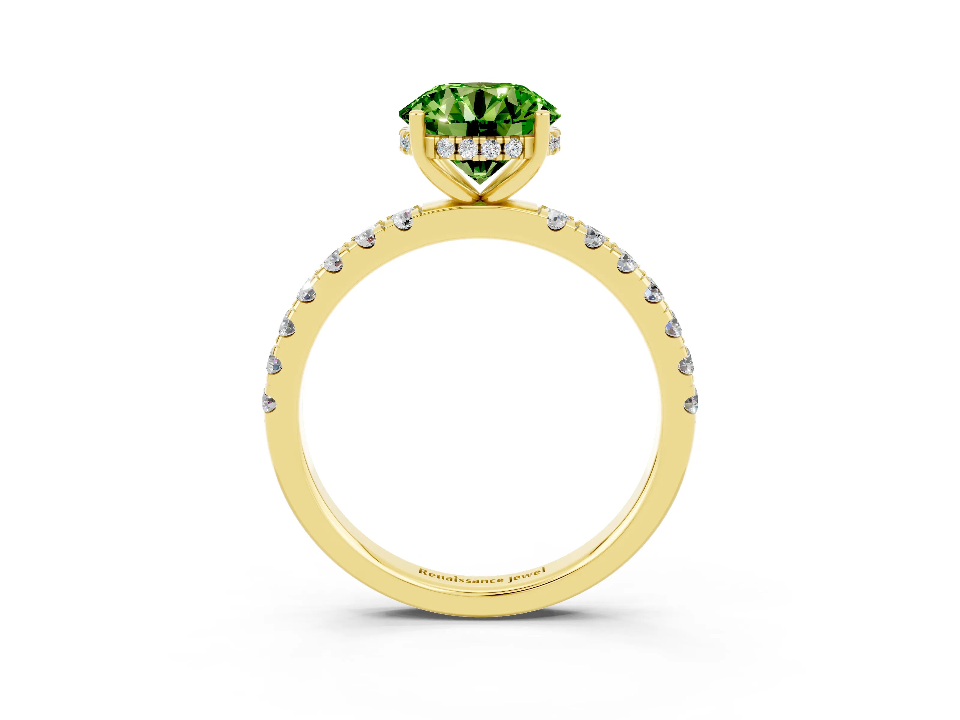 Yellow gold Round Cut Peridot Pave Band Solitaire Ring with Four-Prong Setting_27