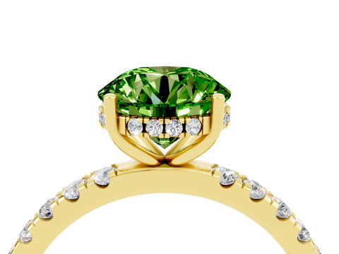 Yellow gold Round Cut Peridot Pave Band Solitaire Ring with Four-Prong Setting_28