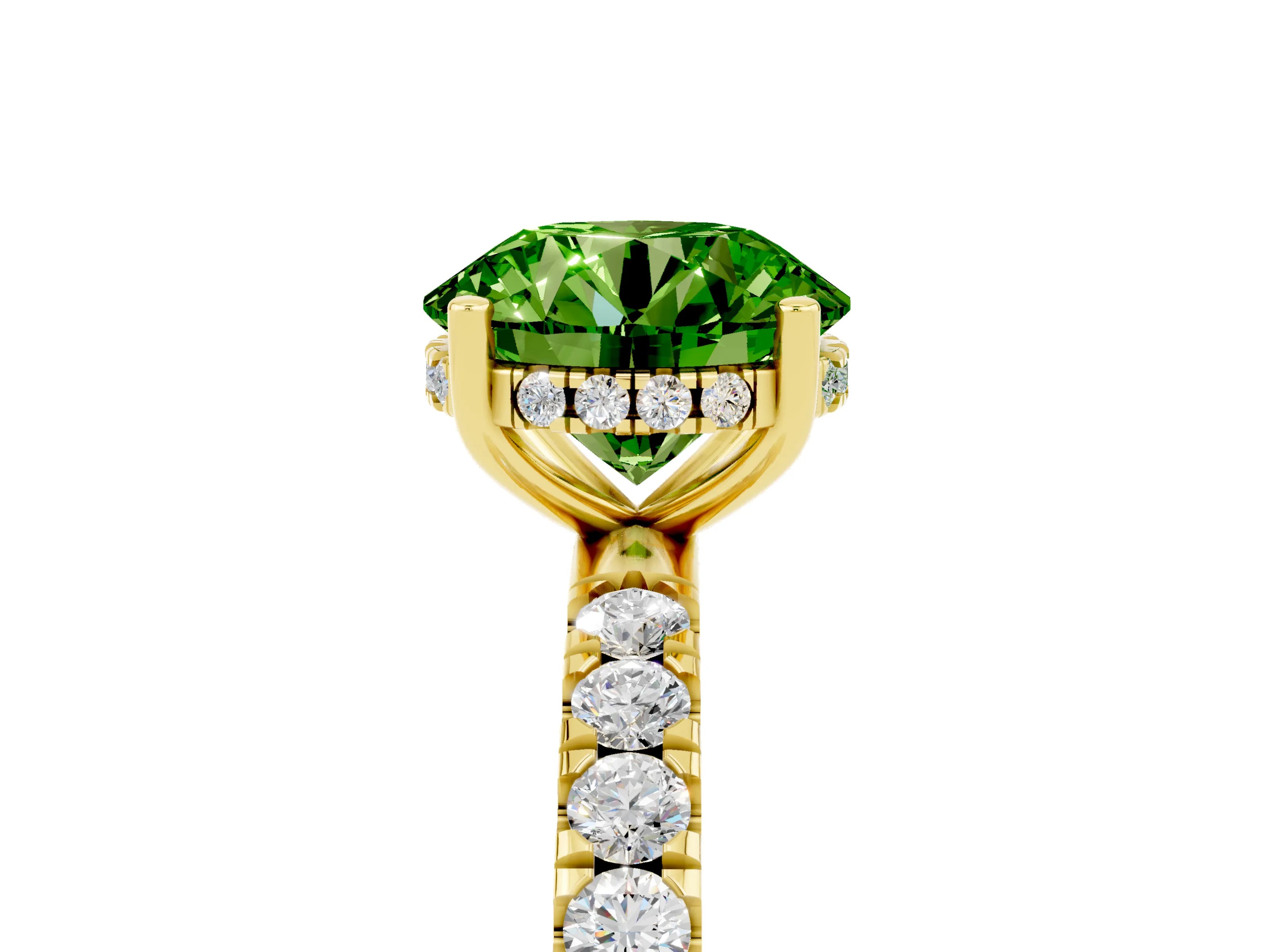 Yellow gold Round Cut Peridot Pave Band Solitaire Ring with Four-Prong Setting_29