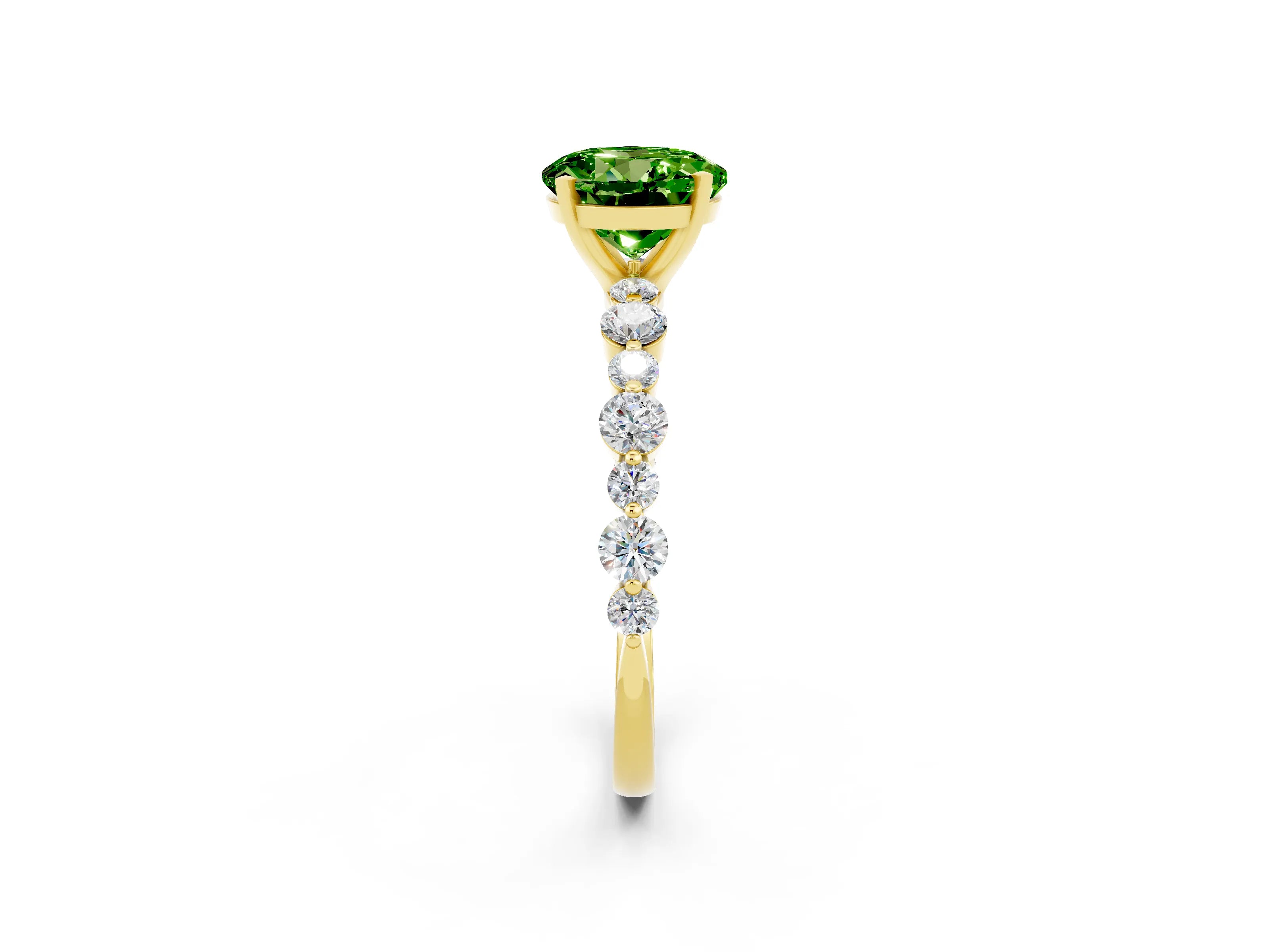 Yellow gold Round Cut Peridot Prong Set Engagement Ring with Pavé Band_2