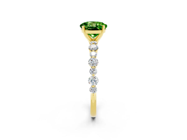 Yellow gold Round Cut Peridot Prong Set Engagement Ring with Pavé Band