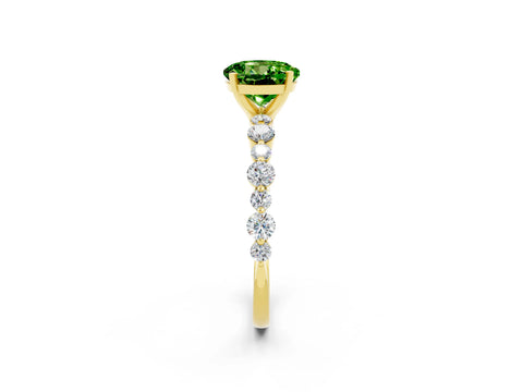 Yellow gold Round Cut Peridot Prong Set Engagement Ring with Pavé Band_2