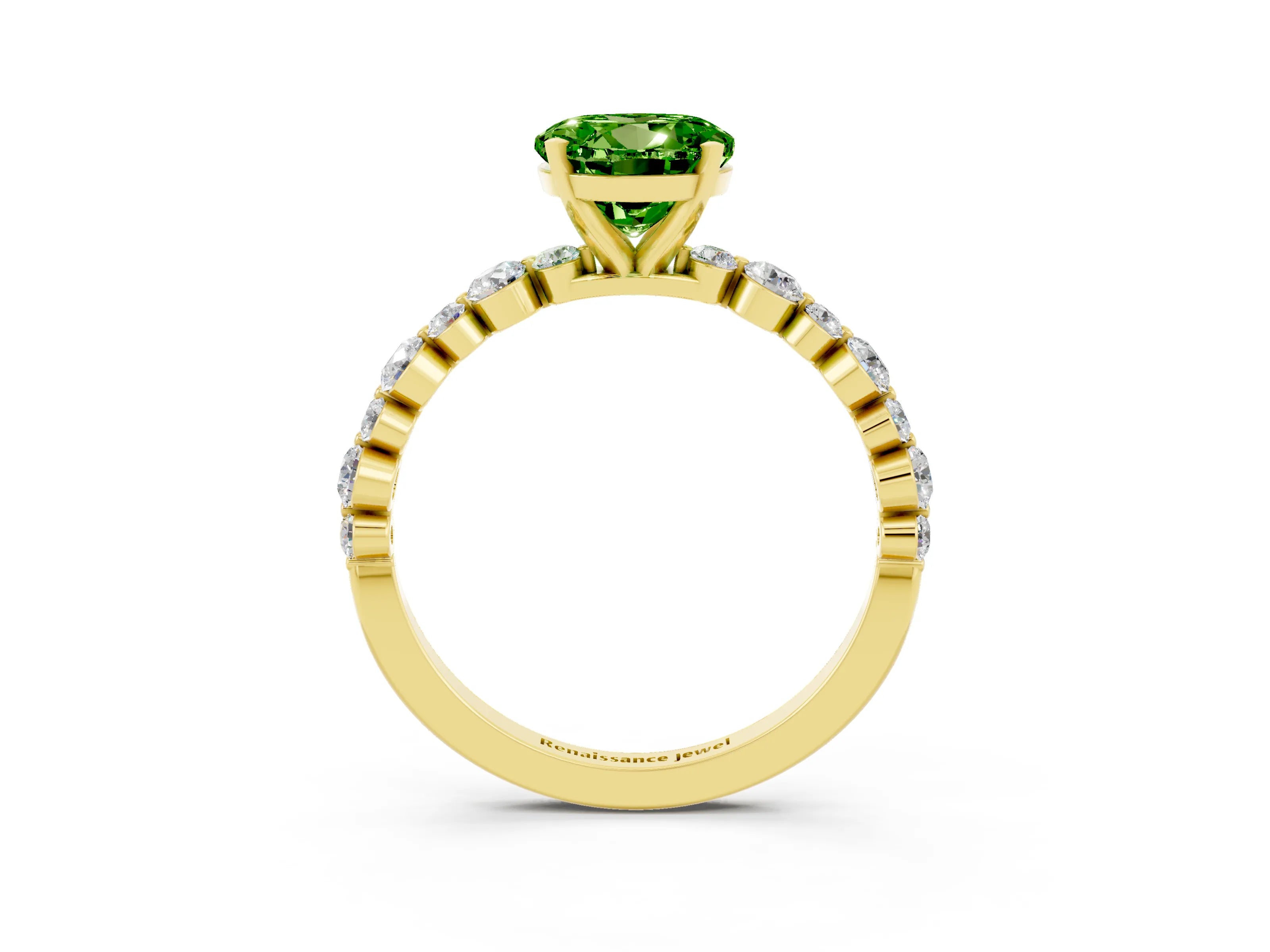 Yellow gold Round Cut Peridot Prong Set Engagement Ring with Pavé Band_3