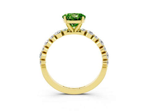 Yellow gold Round Cut Peridot Prong Set Engagement Ring with Pavé Band_3