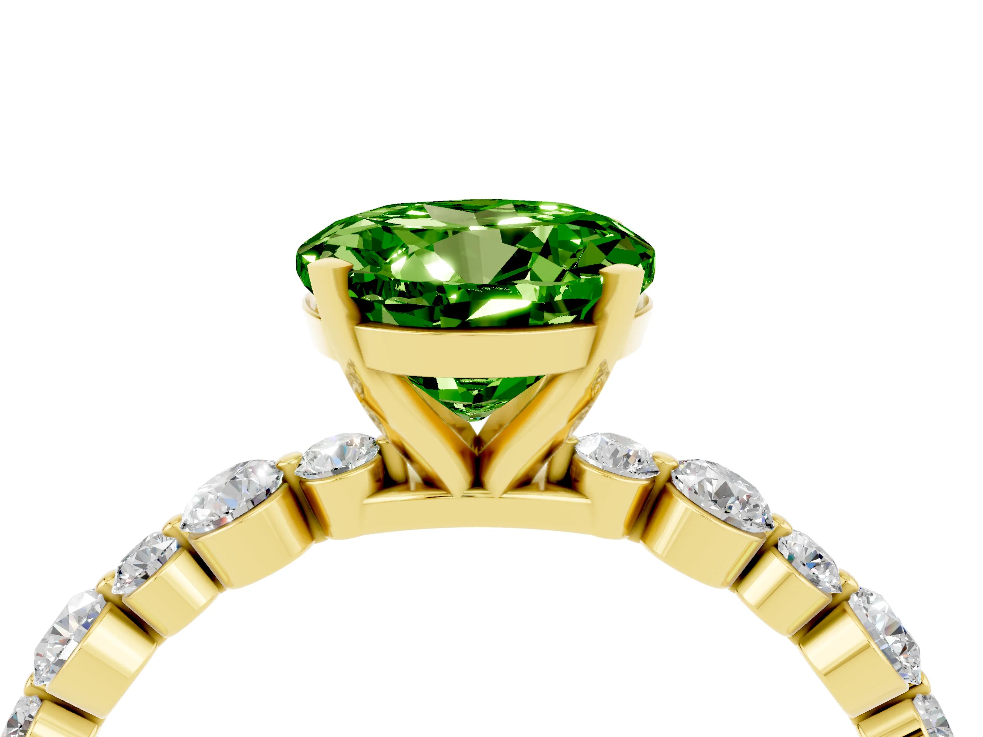 Yellow gold Round Cut Peridot Prong Set Engagement Ring with Pavé Band_4