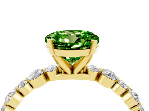 Yellow gold Round Cut Peridot Prong Set Engagement Ring with Pavé Band_4