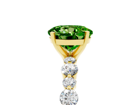 Yellow gold Round Cut Peridot Prong Set Engagement Ring with Pavé Band_5