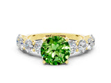 Yellow gold Round Cut Peridot Prong Setting with Side Stones on a Pave Band