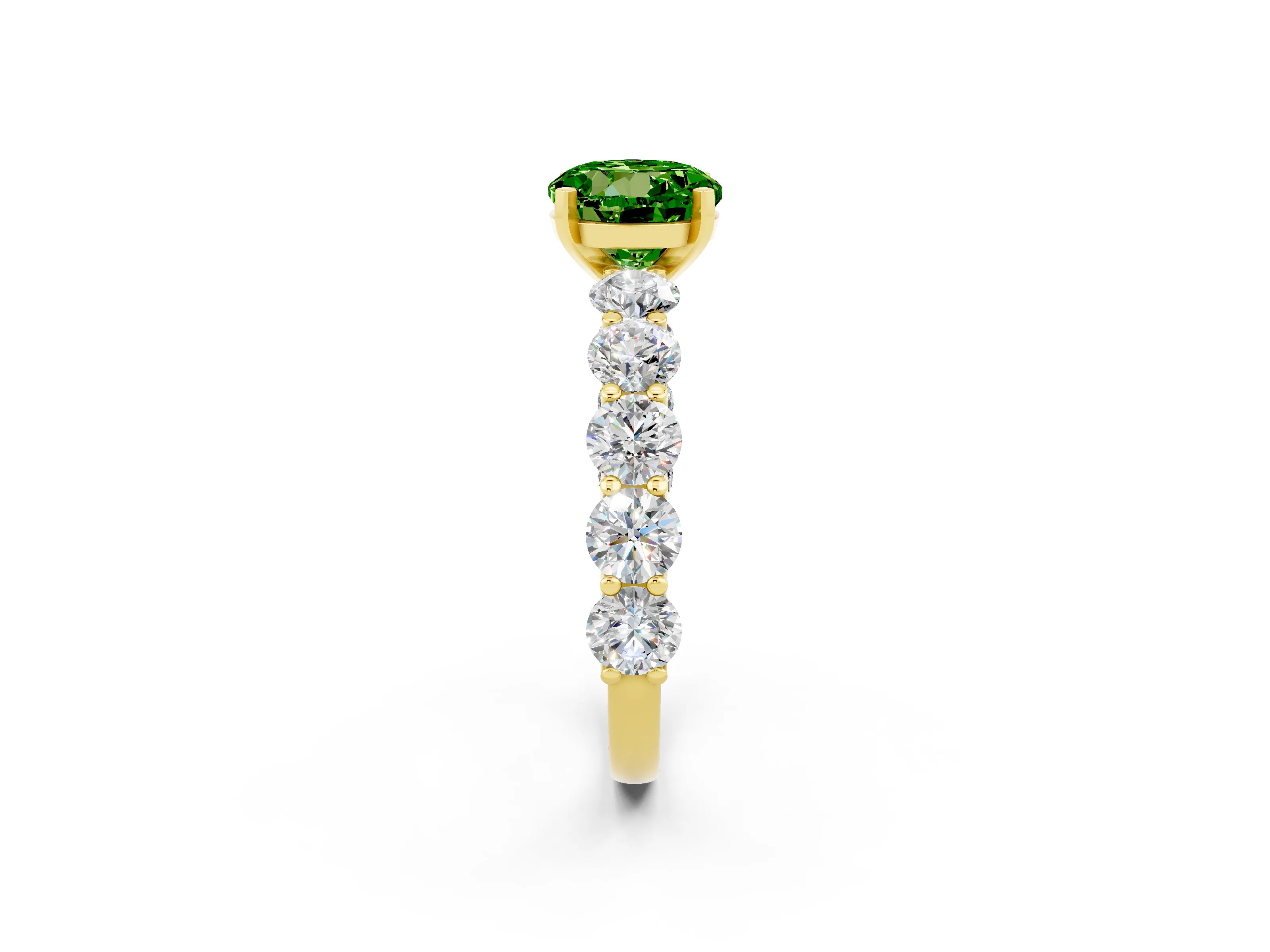 Yellow gold Round Cut Peridot Prong Setting with Side Stones on a Pave Band_2