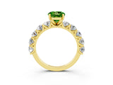 Yellow gold Round Cut Peridot Prong Setting with Side Stones on a Pave Band_3