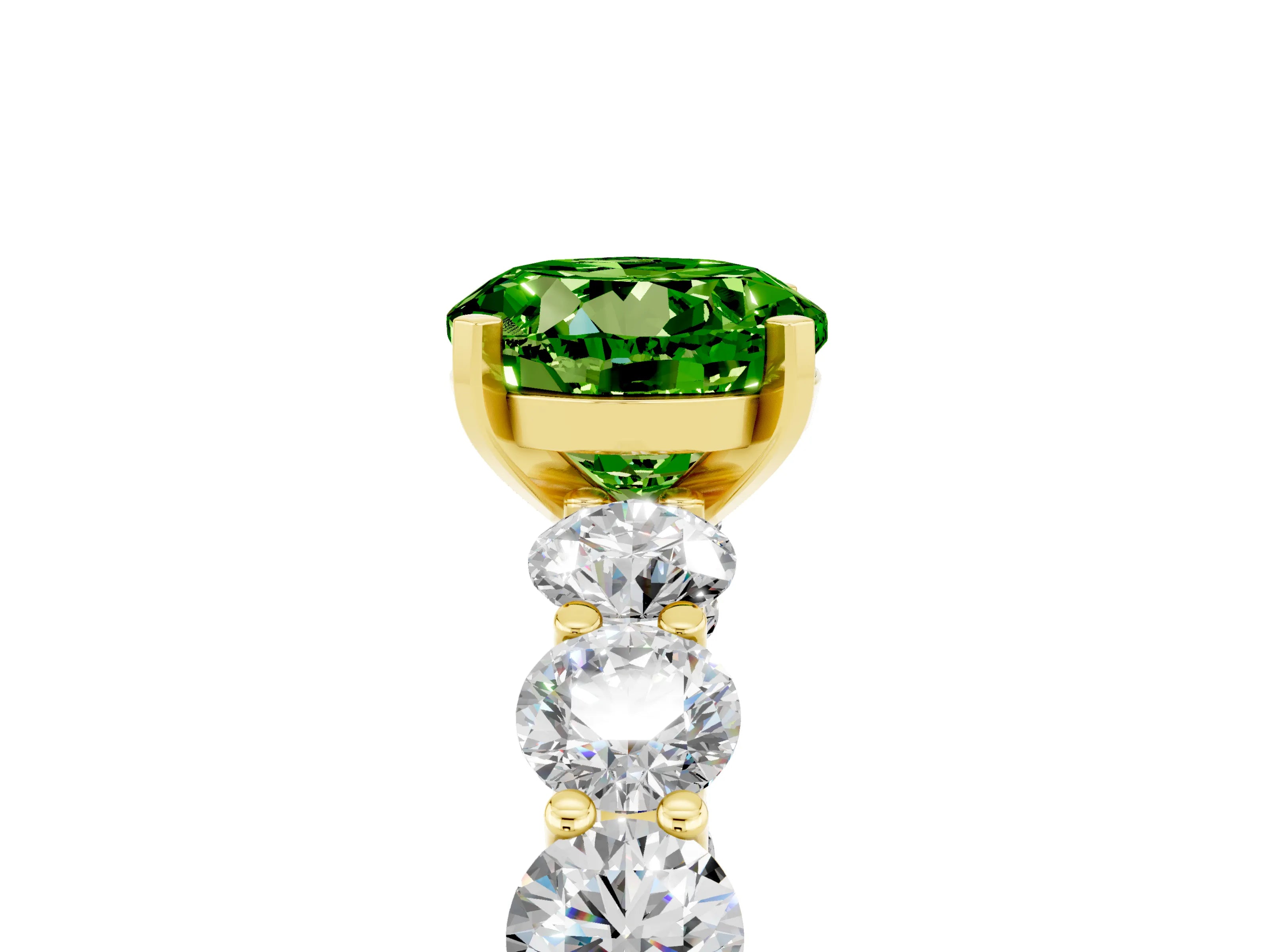 Yellow gold Round Cut Peridot Prong Setting with Side Stones on a Pave Band_5