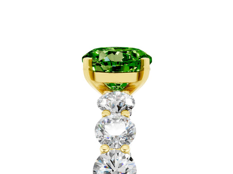 Yellow gold Round Cut Peridot Prong Setting with Side Stones on a Pave Band_5